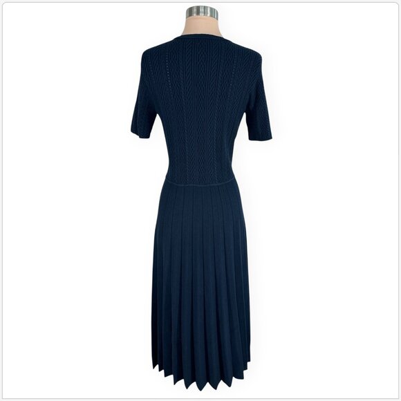 Jason Wu Collection Navy Mixed Stitch Midi Sweater Dress Cableknit Pleated L - Picture 8 of 9